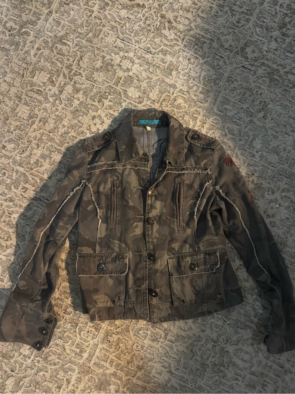 Vintage Y2K Turquoise Haven Camouflage Utility Jacket - Olive Green